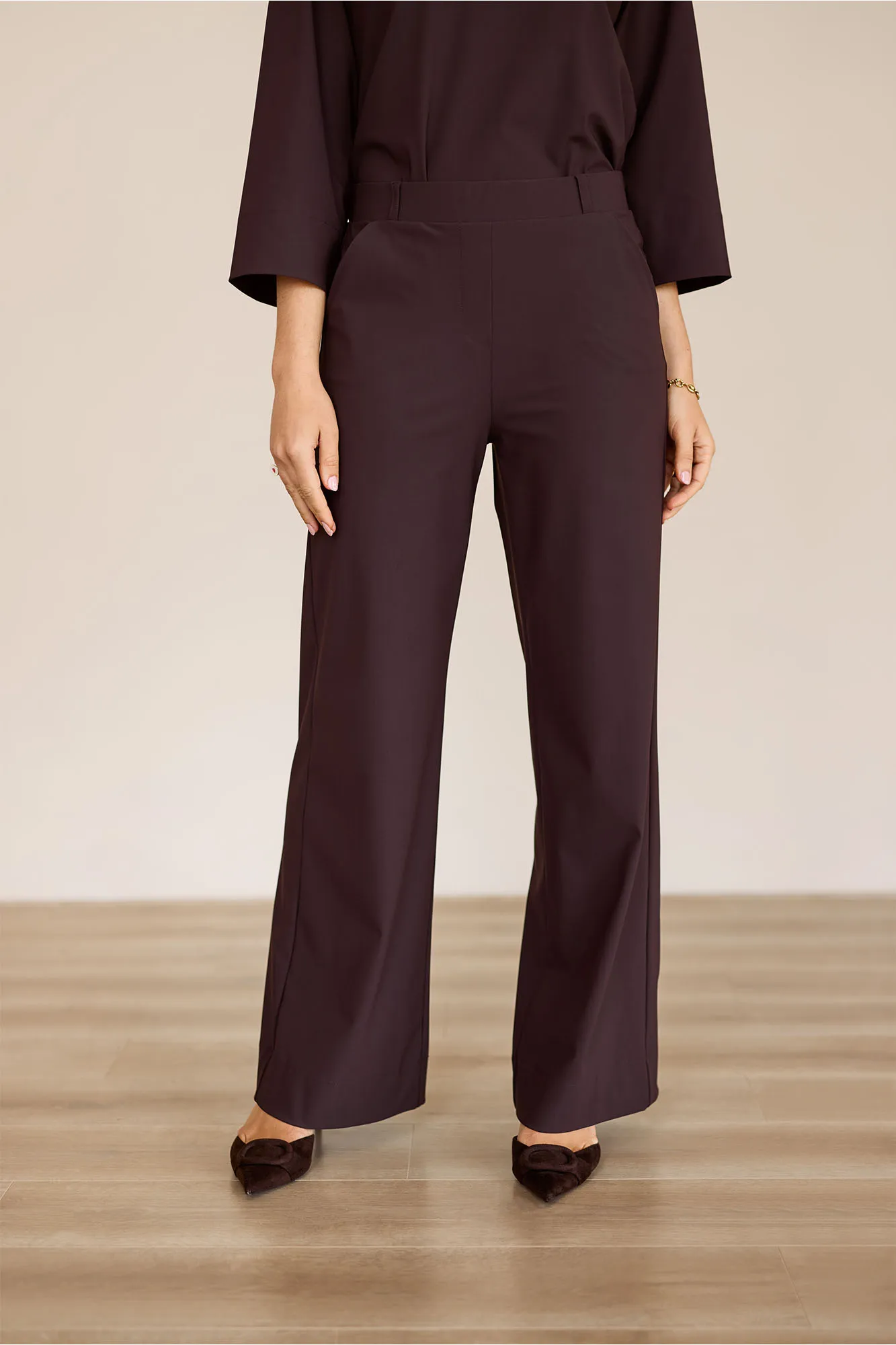 Studio Anneloes Lexie Bonded Trousers Espresso, bonded broek in espressokleur